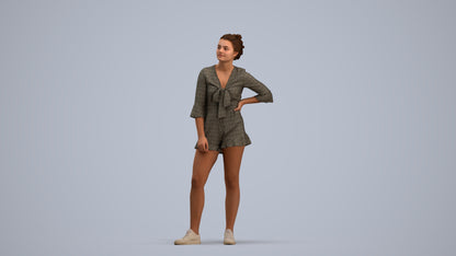 3D human model girl casual kids, photogrammetry scanned person for archviz, standing pose render
