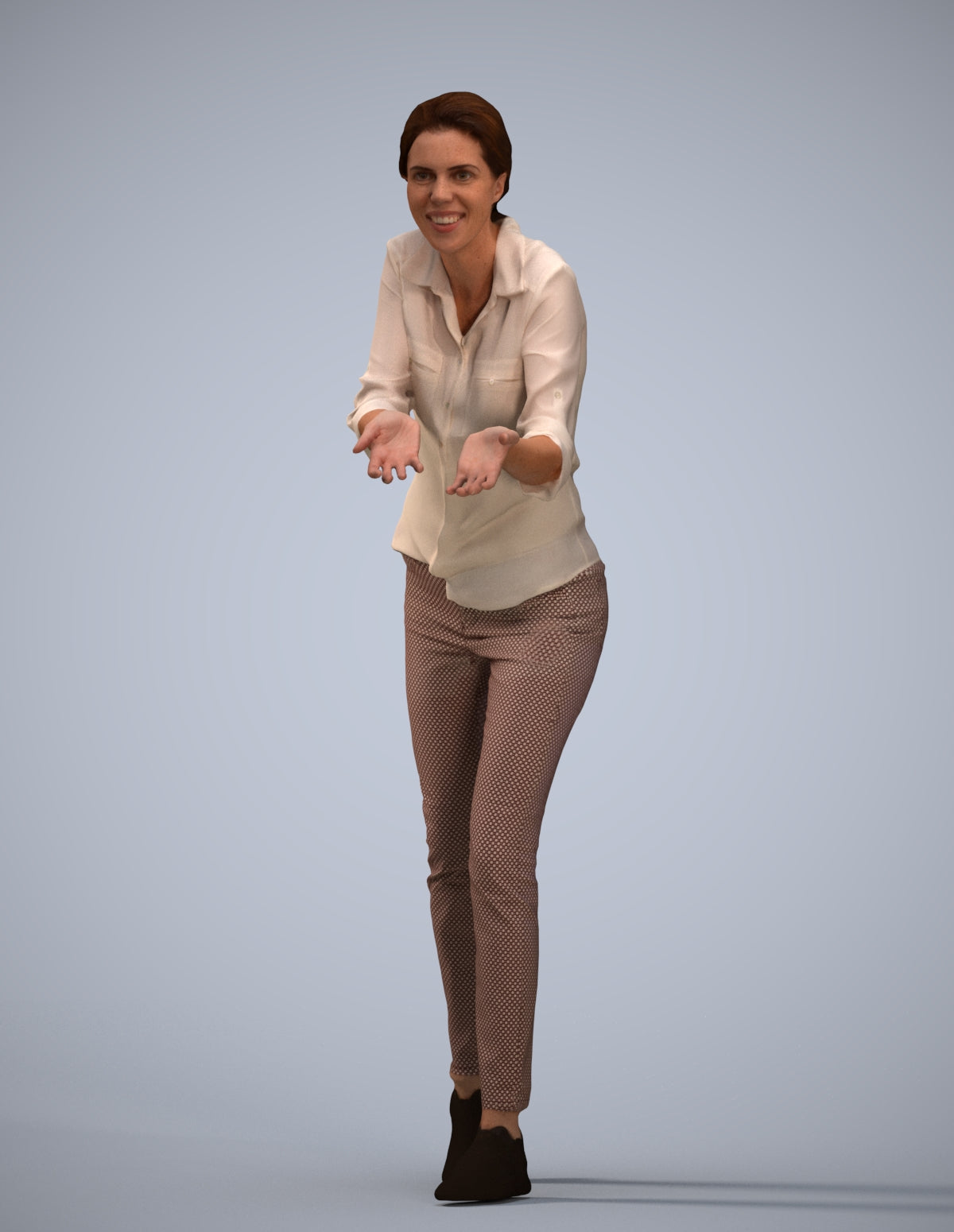 3D human model woman casual standing, photogrammetry scanned person for archviz
