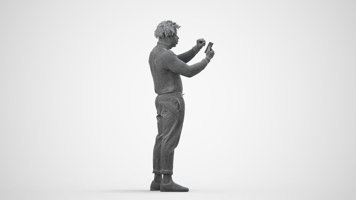 photogrammetry 3D man casual standing, realistic human model archviz FBX, wireframe side view