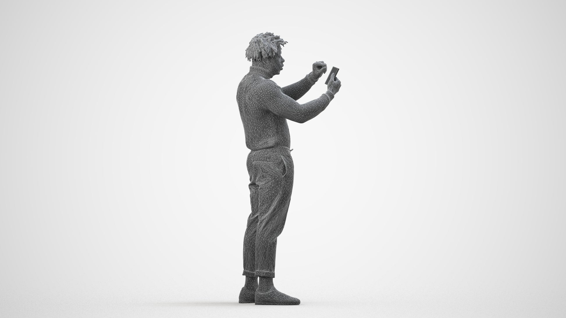 photogrammetry 3D man casual standing, realistic human model archviz FBX, wireframe side view