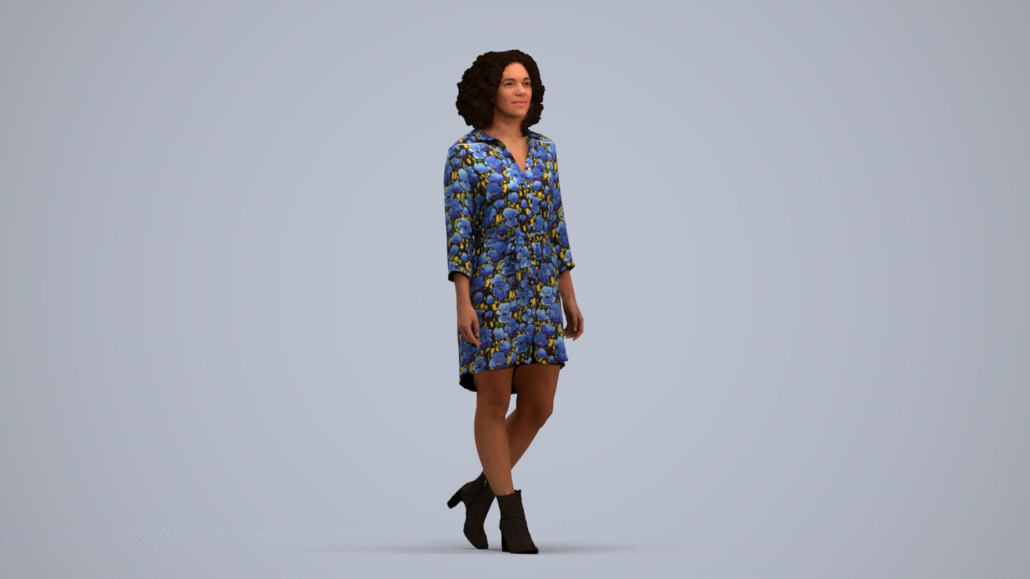 realistic 3D human woman casual walking, archviz people FBX OBJ for Blender, standing pose render