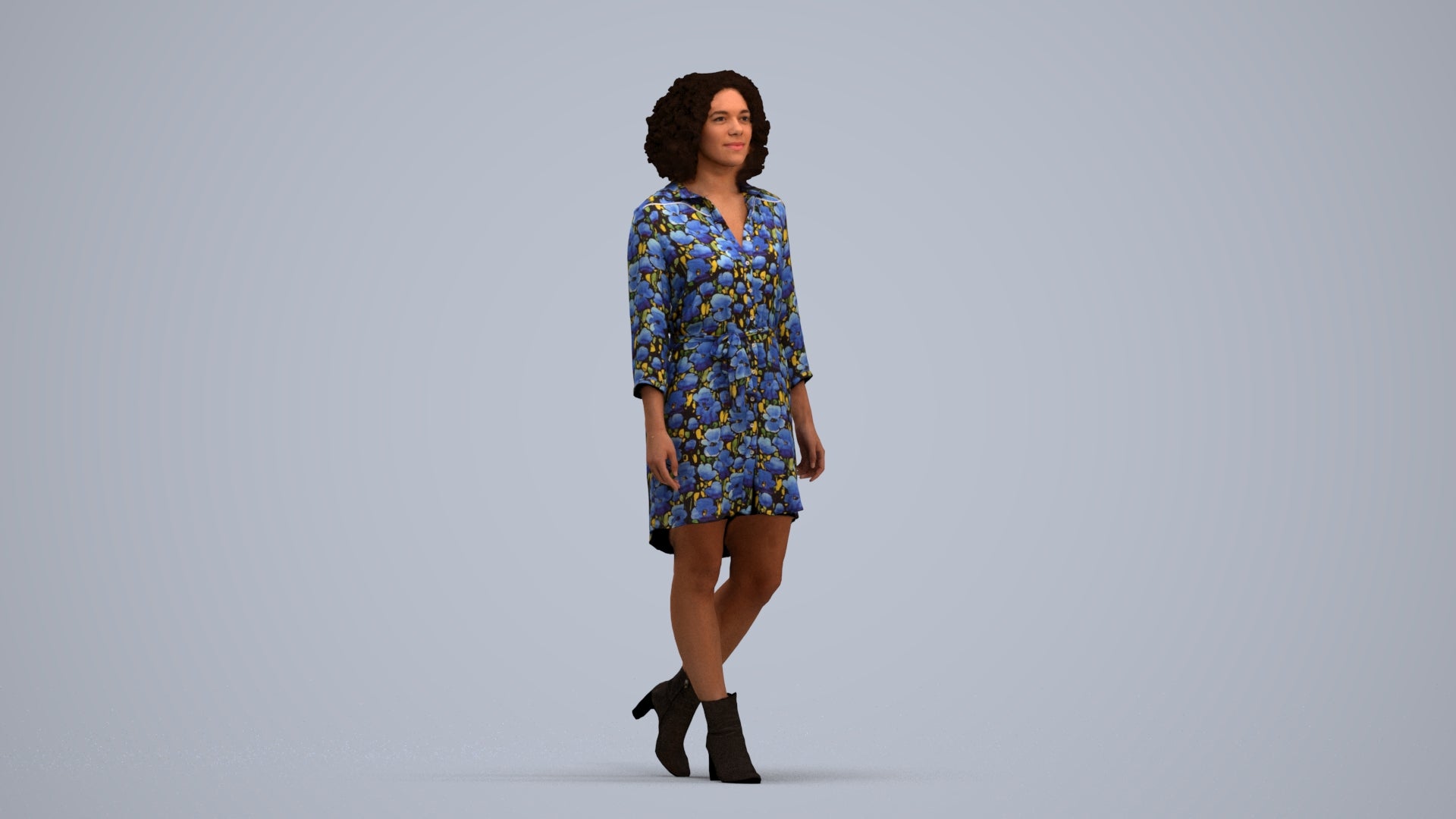 realistic 3D human woman casual walking, archviz people FBX OBJ for Blender, standing pose render