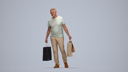 photogrammetry 3D senior man casual shopping, realistic human model archviz FBX, top-down view render