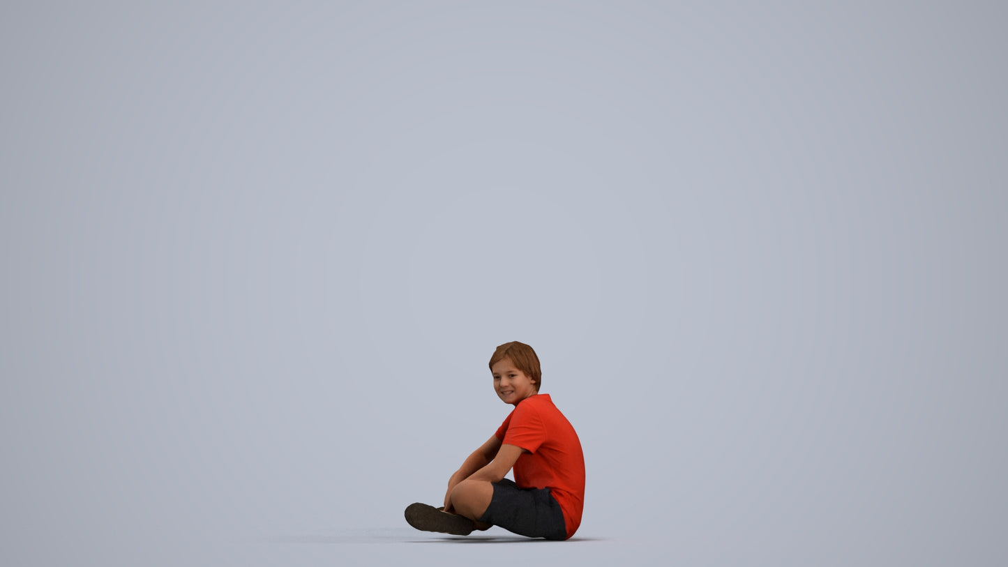 3D human model boy casual kids, photogrammetry scanned person for archviz, standing pose render