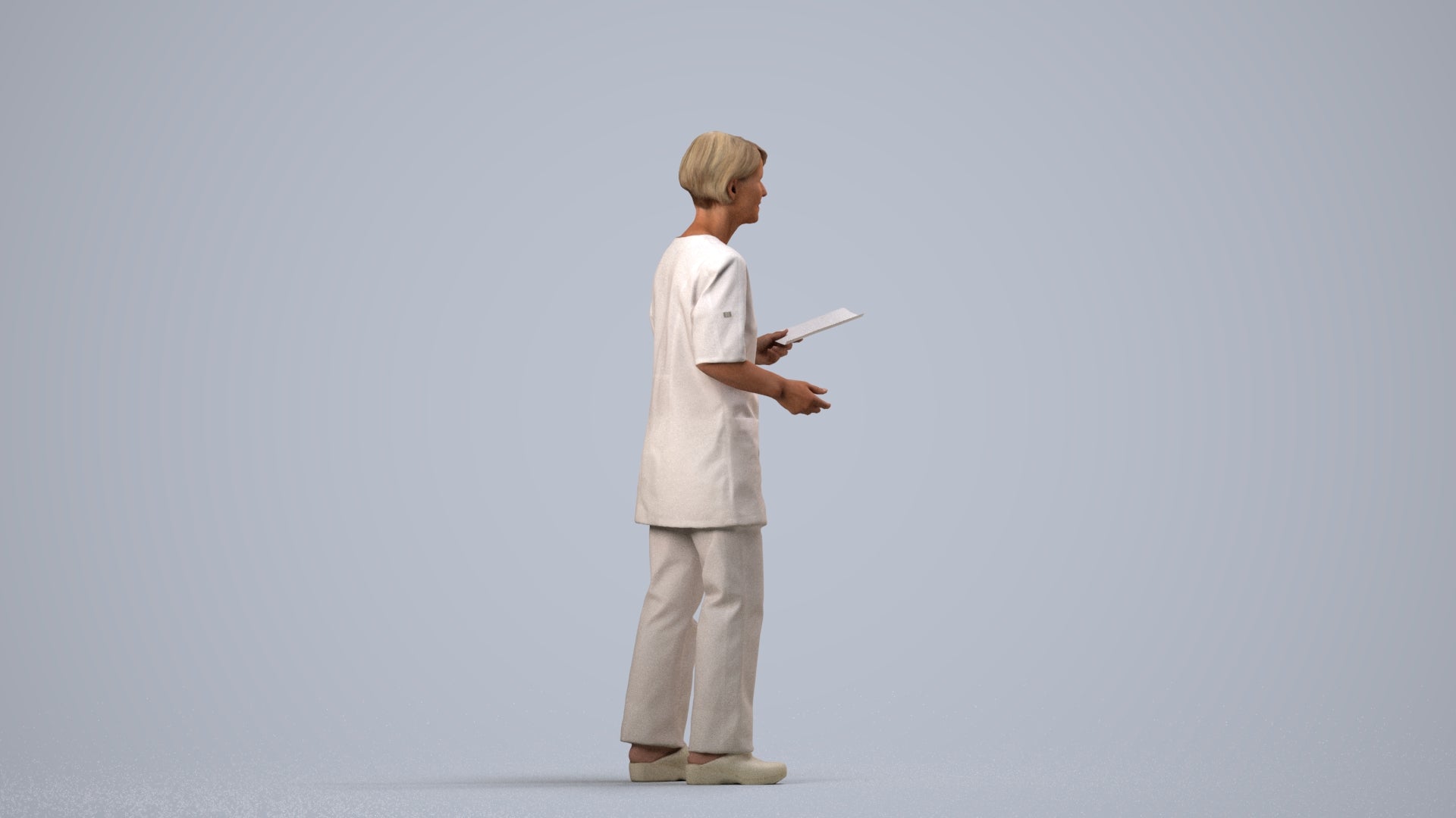 photogrammetry 3D senior woman medical, realistic human model archviz FBX, side view render
