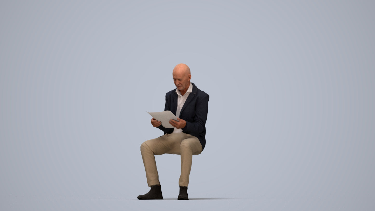 realistic 3D people senior man business, render-ready for V-Ray and Corona, FBX OBJ, top-down view render