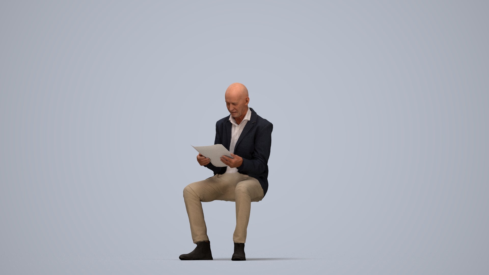 realistic 3D people senior man business, render-ready for V-Ray and Corona, FBX OBJ, top-down view render