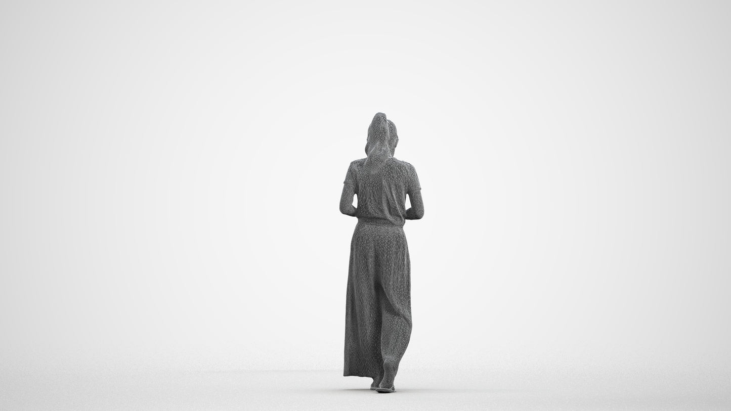 3D human model woman casual kids, photogrammetry scanned person for archviz, wireframe front view