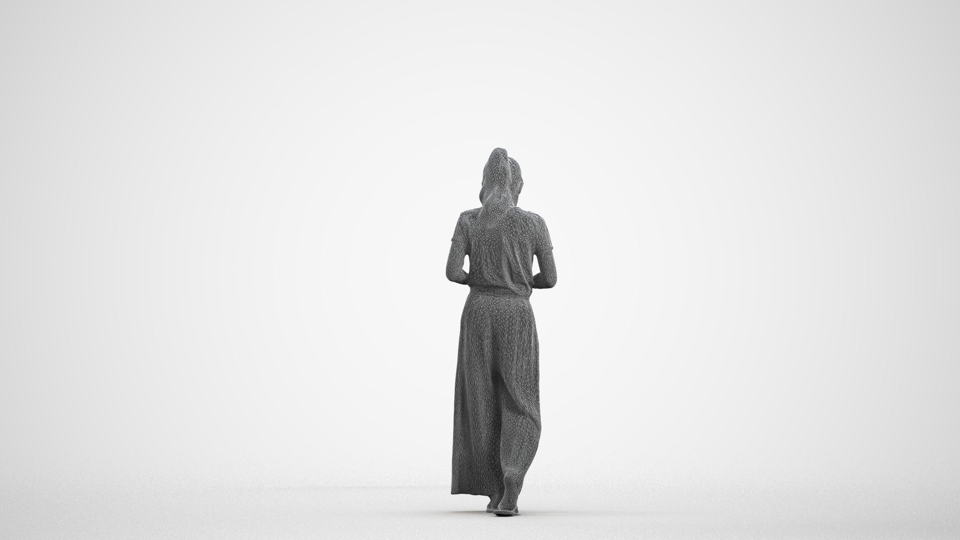 3D human model woman casual kids, photogrammetry scanned person for archviz, wireframe front view