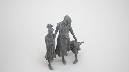3D human model girl casual kids, photogrammetry scanned person for archviz, wireframe three-quarter view