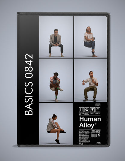 realistic 3D people sitting set, 5 render-ready models for V-Ray and Corona