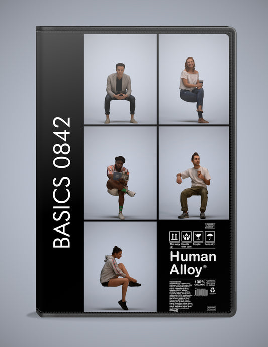realistic 3D people sitting set, 5 render-ready models for V-Ray and Corona
