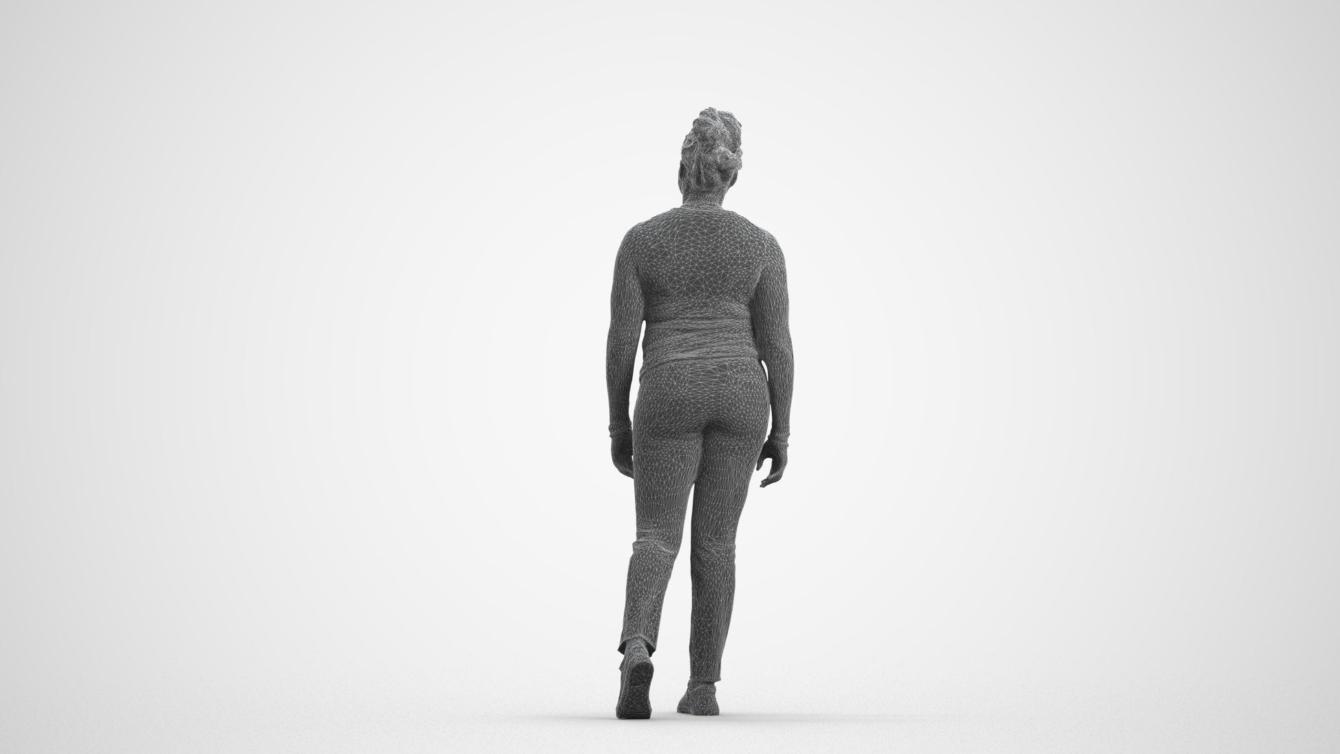 3D scanned woman walking casual, photorealistic archviz people for Enscape and SketchUp, wireframe front view