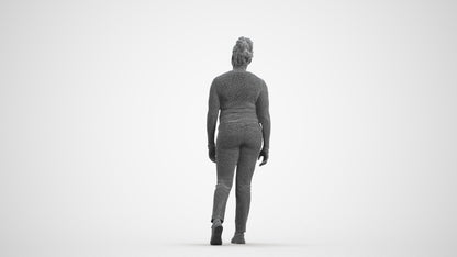 3D scanned woman walking casual, photorealistic archviz people for Enscape and SketchUp, wireframe front view