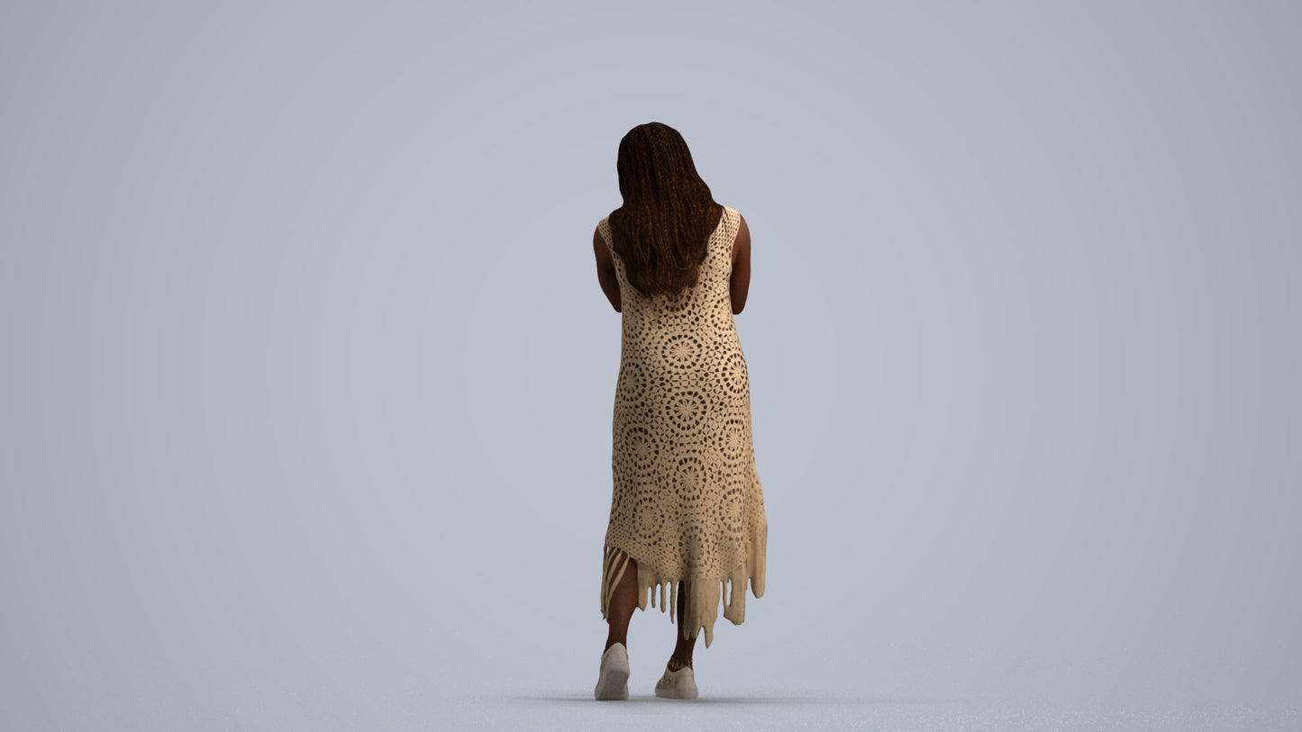 realistic 3D human woman casual standing, archviz people FBX OBJ for Blender, front view render