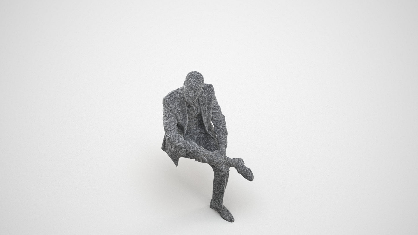 3D people model man business, scanned human for 3ds Max rendering, wireframe three-quarter view