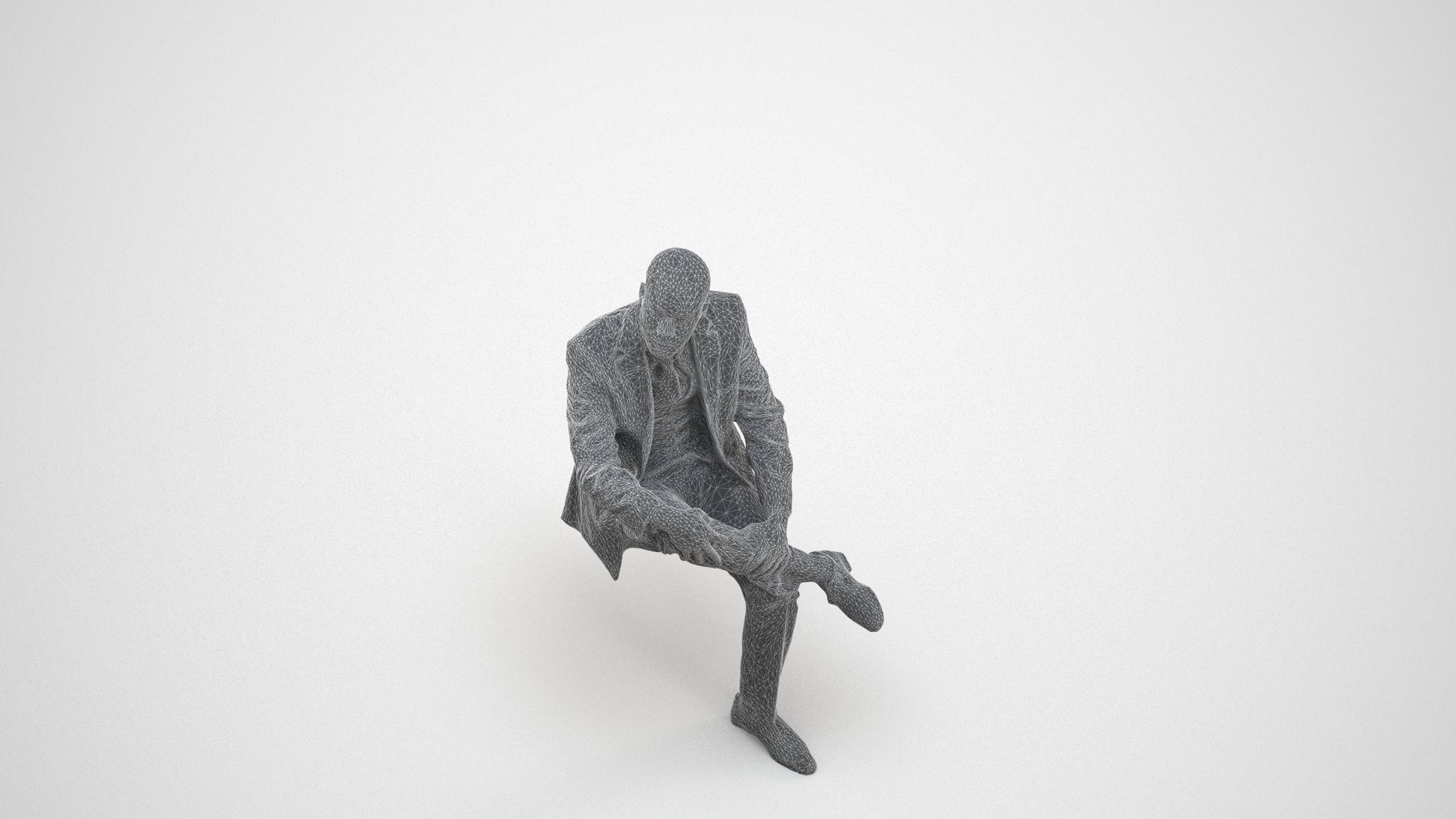 3D people model man business, scanned human for 3ds Max rendering, wireframe three-quarter view