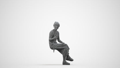 photogrammetry 3D senior woman casual sitting, realistic human model archviz FBX, wireframe side view