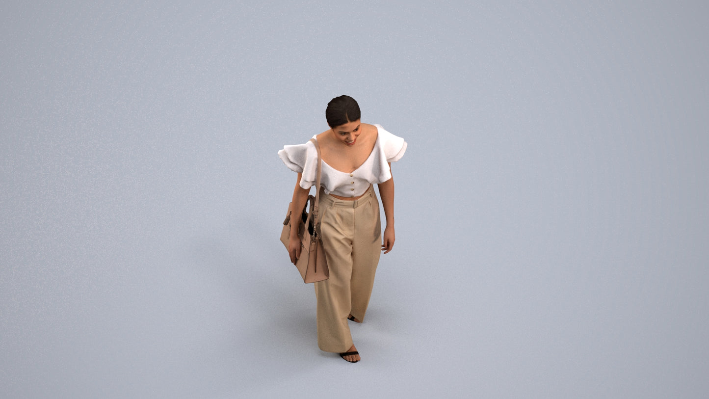 3D scanned woman walking business, photorealistic archviz people for Enscape and SketchUp, back view render