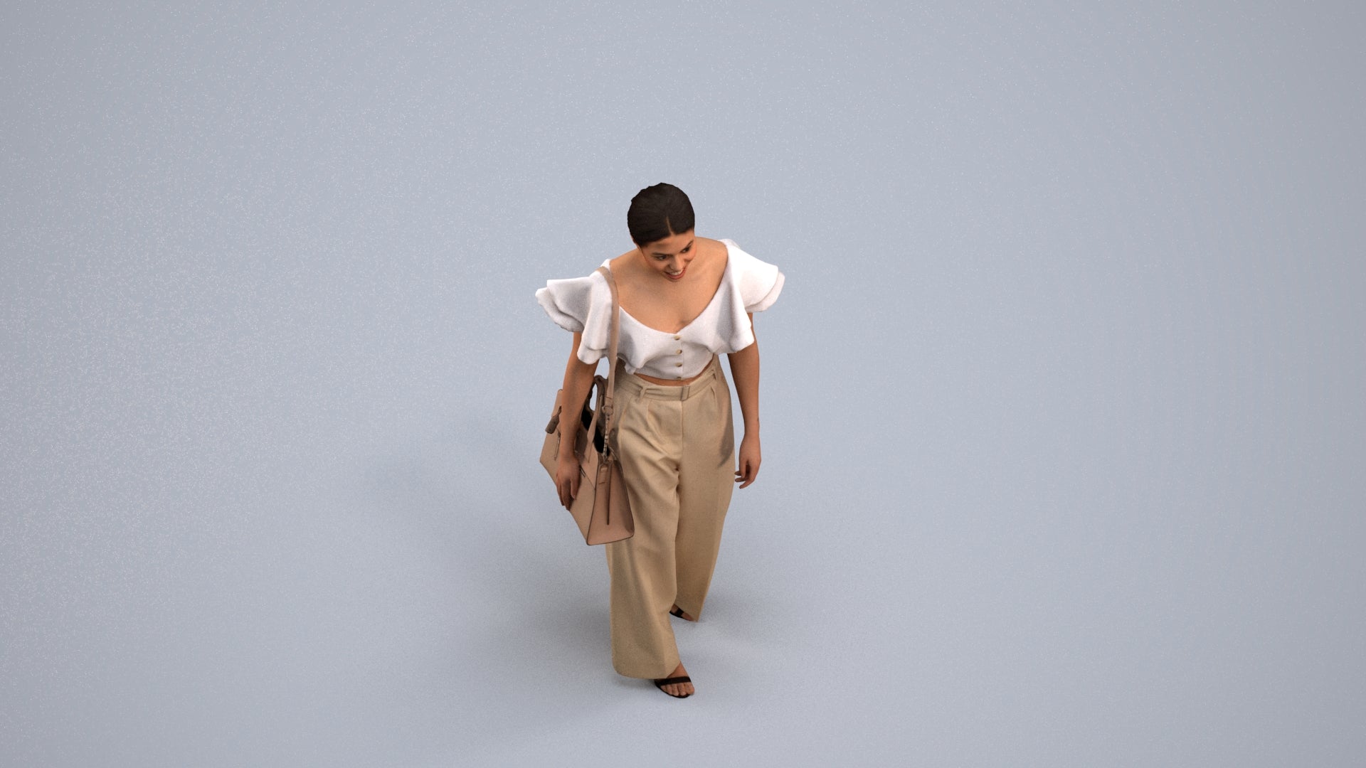 3D scanned woman walking business, photorealistic archviz people for Enscape and SketchUp, back view render