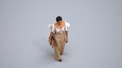 3D scanned woman walking business, photorealistic archviz people for Enscape and SketchUp, back view render
