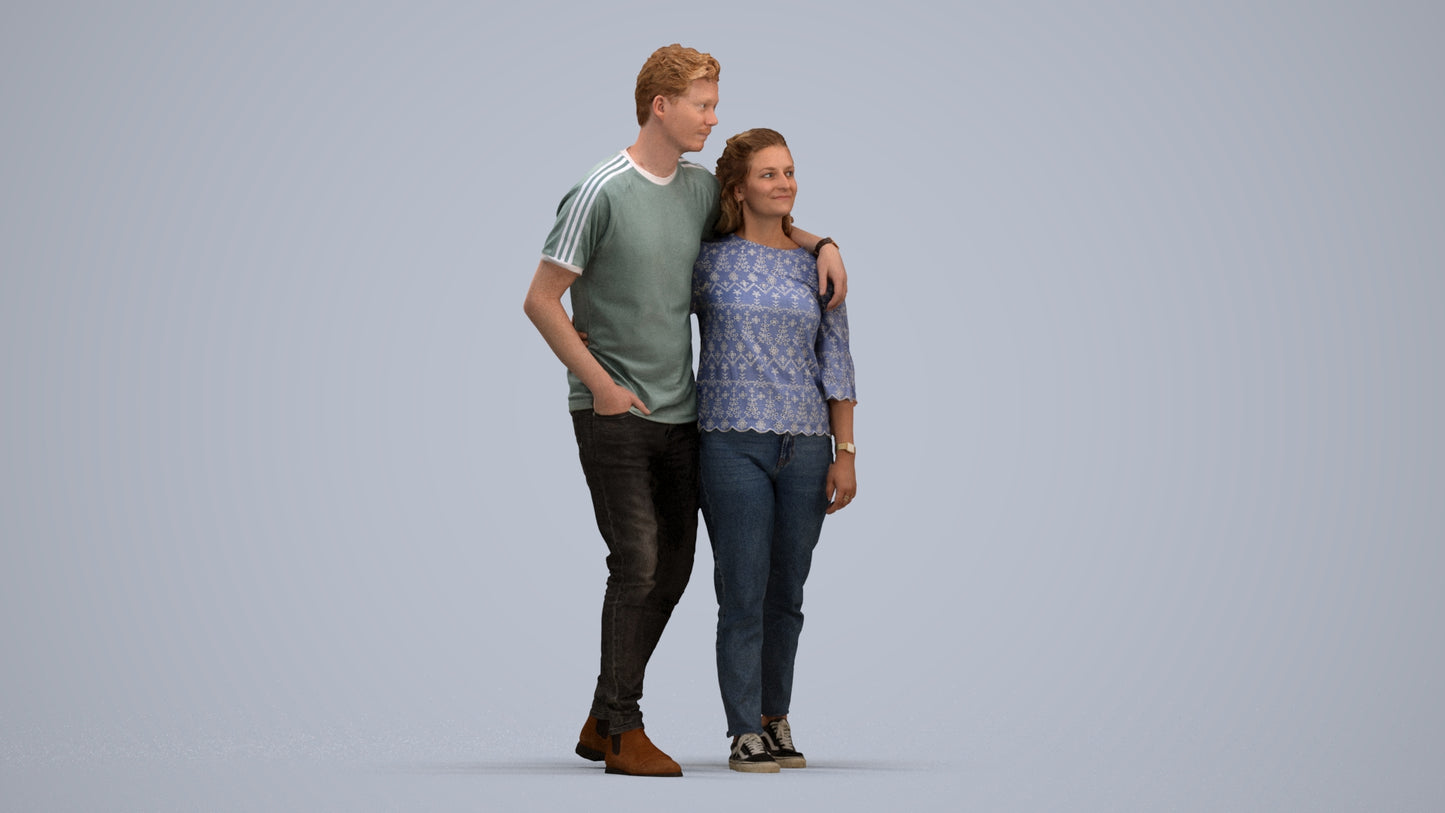 3D human model woman casual couple, photogrammetry scanned person for archviz, standing pose render