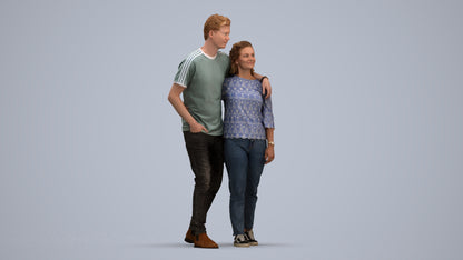 3D human model woman casual couple, photogrammetry scanned person for archviz, standing pose render