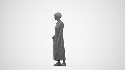 3D human model senior woman standing, photogrammetry scanned person for archviz, wireframe back view