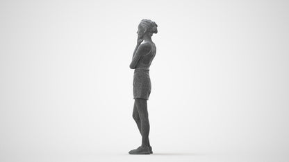 3D human model woman casual standing, photogrammetry scanned person for archviz, square thumbnail