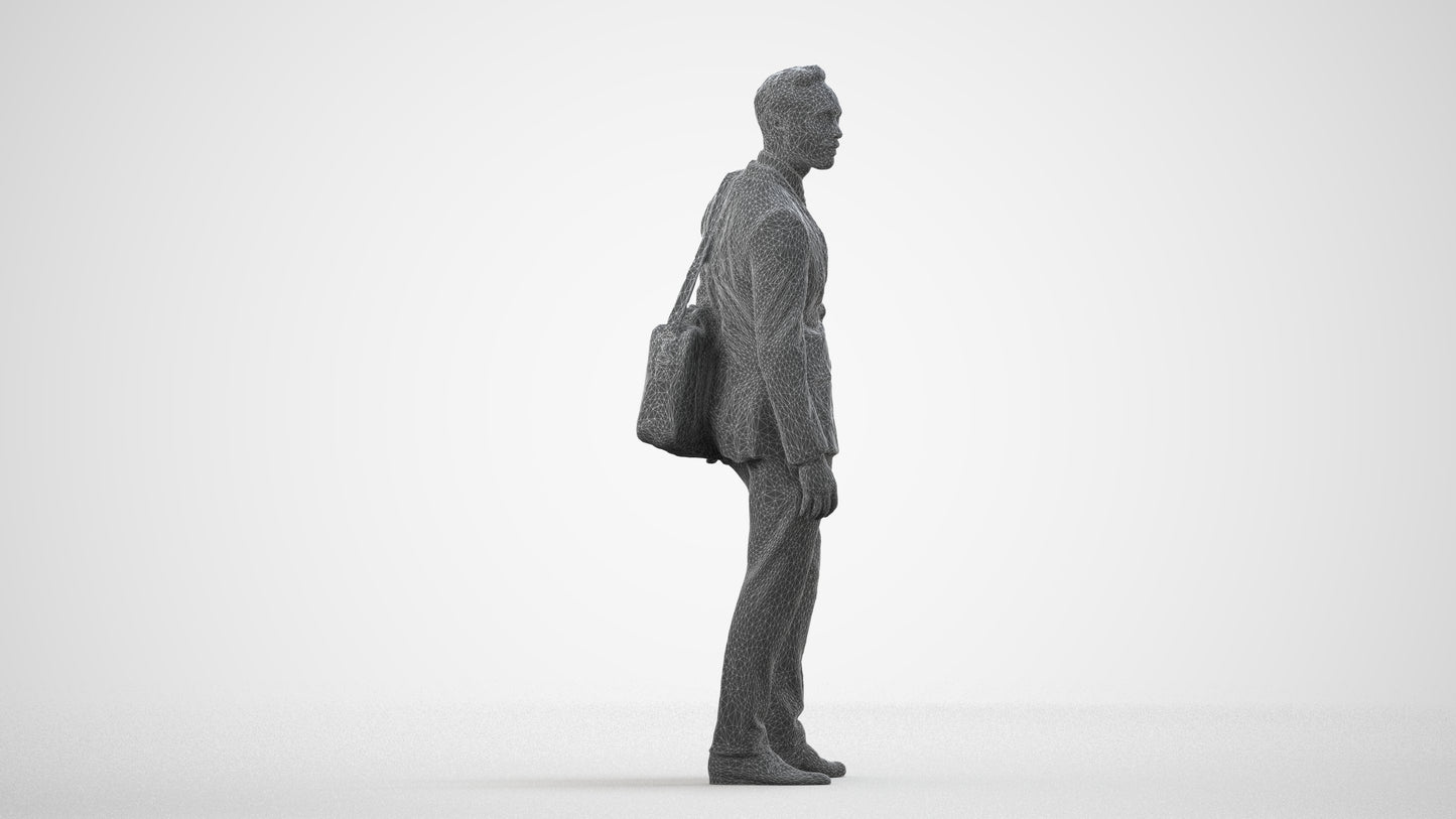 realistic 3D man business, scanned archviz people for Blender and 3ds Max, wireframe side view