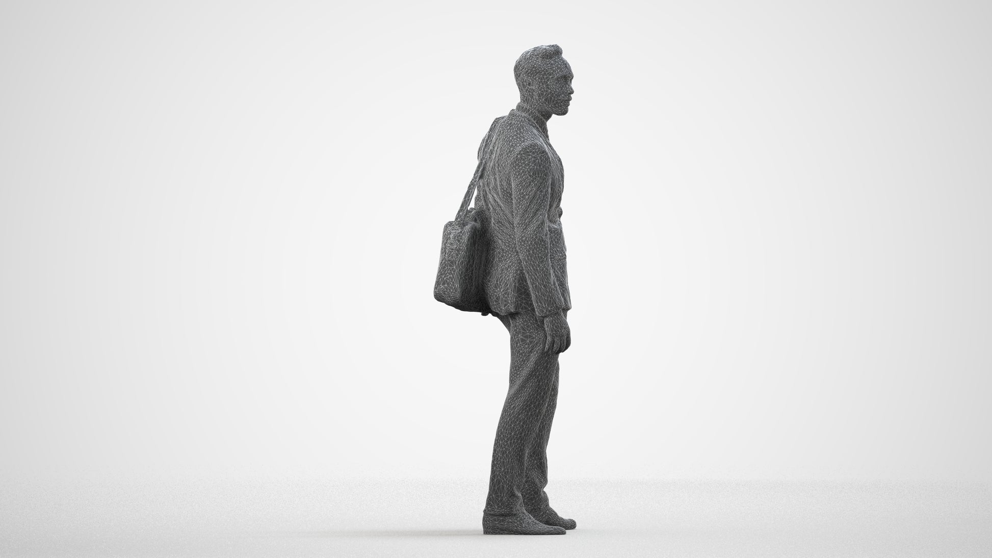realistic 3D man business, scanned archviz people for Blender and 3ds Max, wireframe side view