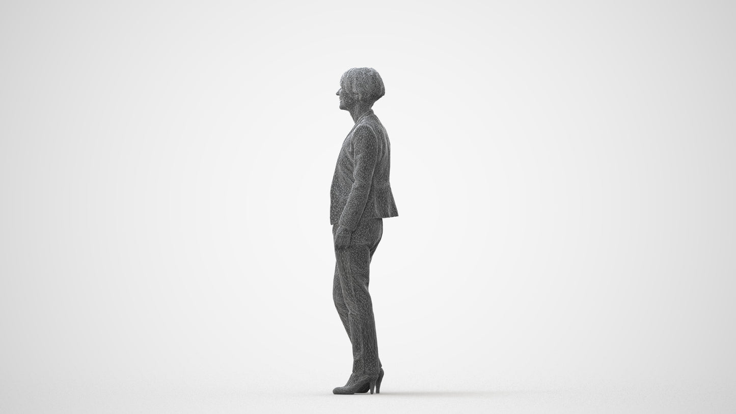 scanned 3D senior woman business standing, photogrammetry people for Enscape and V-Ray, square thumbnail