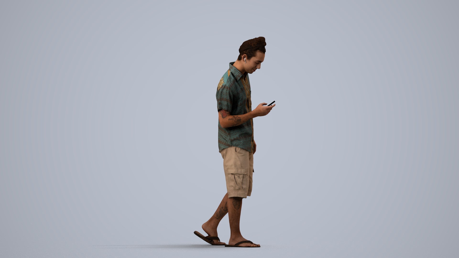 3D scanned man walking casual, photorealistic archviz people for Enscape and SketchUp, side view render