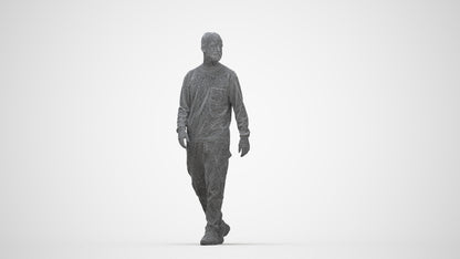3D scanned man walking casual, photorealistic archviz people for Enscape and SketchUp, wireframe back view