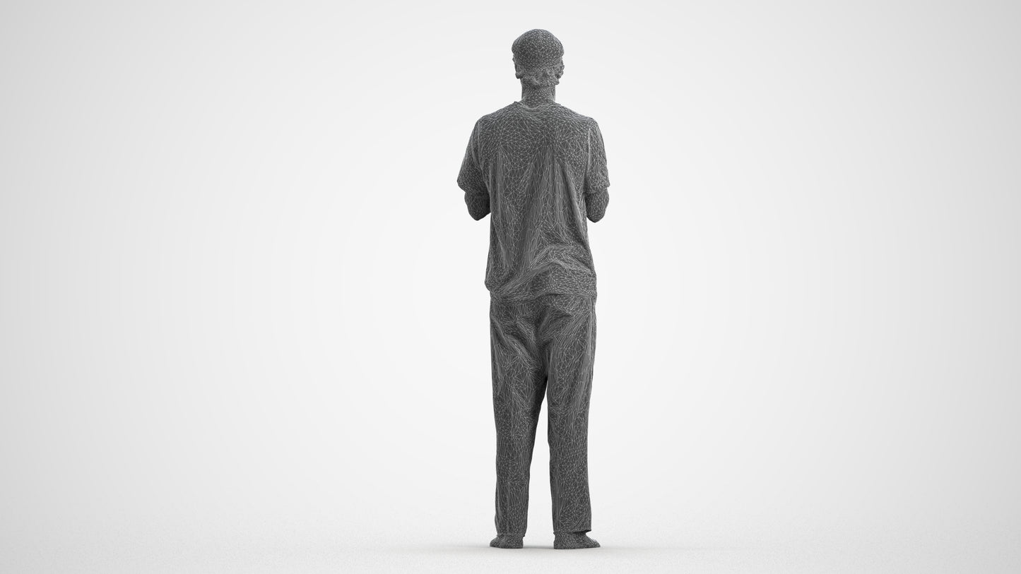 scanned 3D man casual standing, photogrammetry people for Enscape and V-Ray, wireframe front view