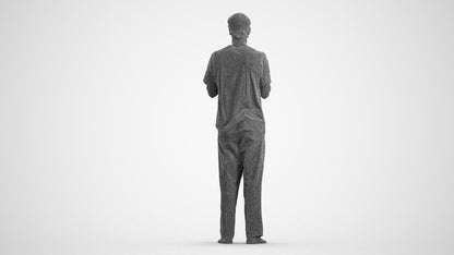 scanned 3D man casual standing, photogrammetry people for Enscape and V-Ray, wireframe front view