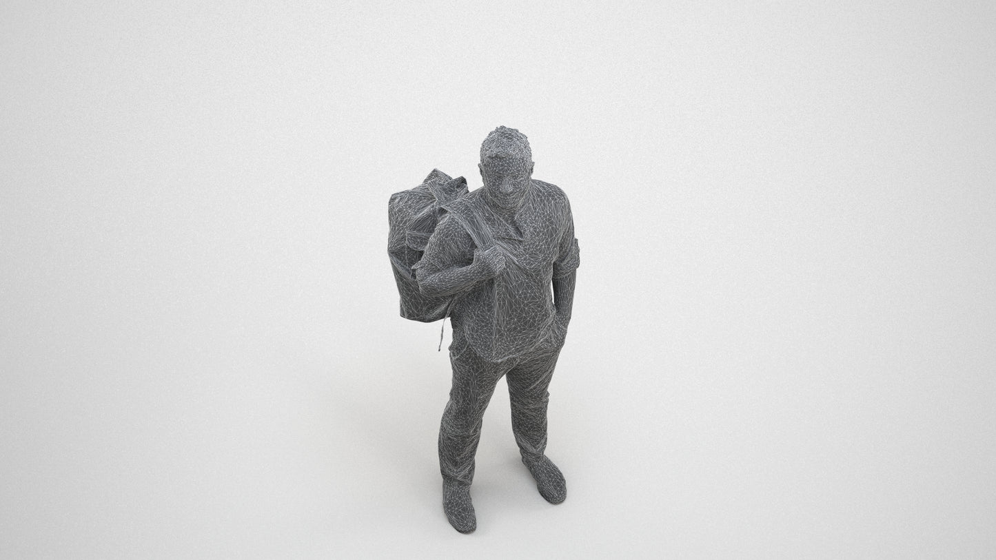 realistic 3D people man casual standing, render-ready for V-Ray and Corona, FBX OBJ, wireframe three-quarter view