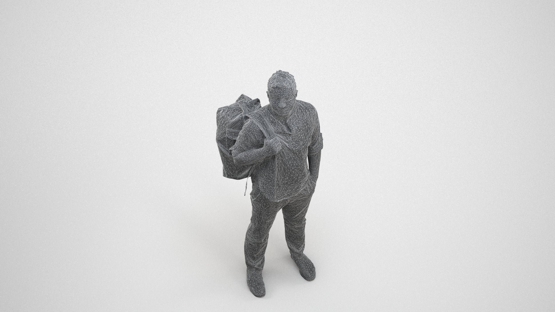 realistic 3D people man casual standing, render-ready for V-Ray and Corona, FBX OBJ, wireframe three-quarter view