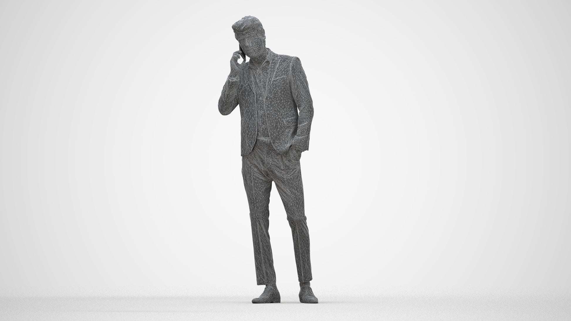 3D human model man business, photogrammetry scanned person for archviz, wireframe back view