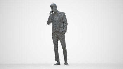 3D human model man business, photogrammetry scanned person for archviz, wireframe back view