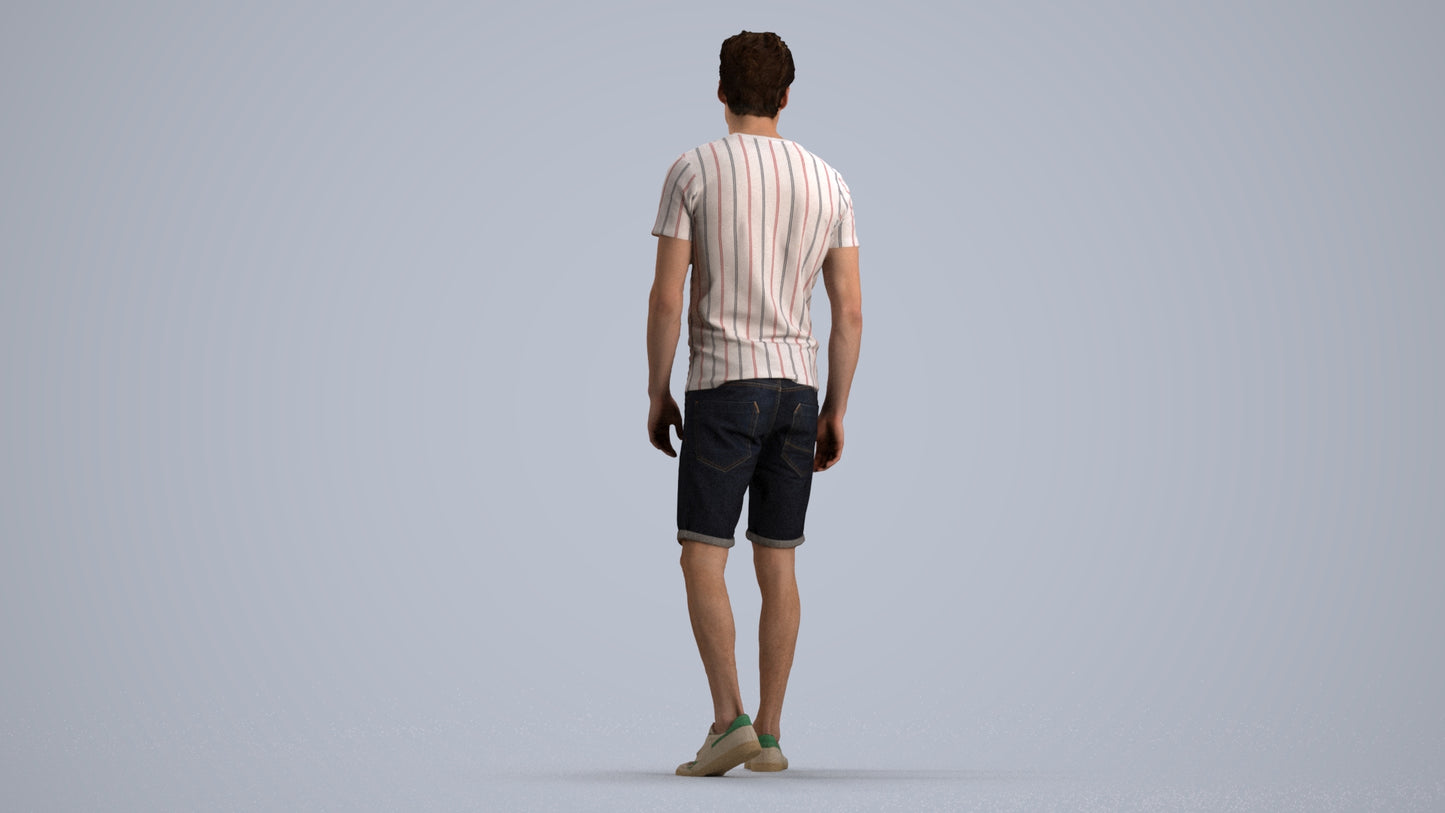 photogrammetry 3D man casual walking, realistic human model archviz FBX, front view render
