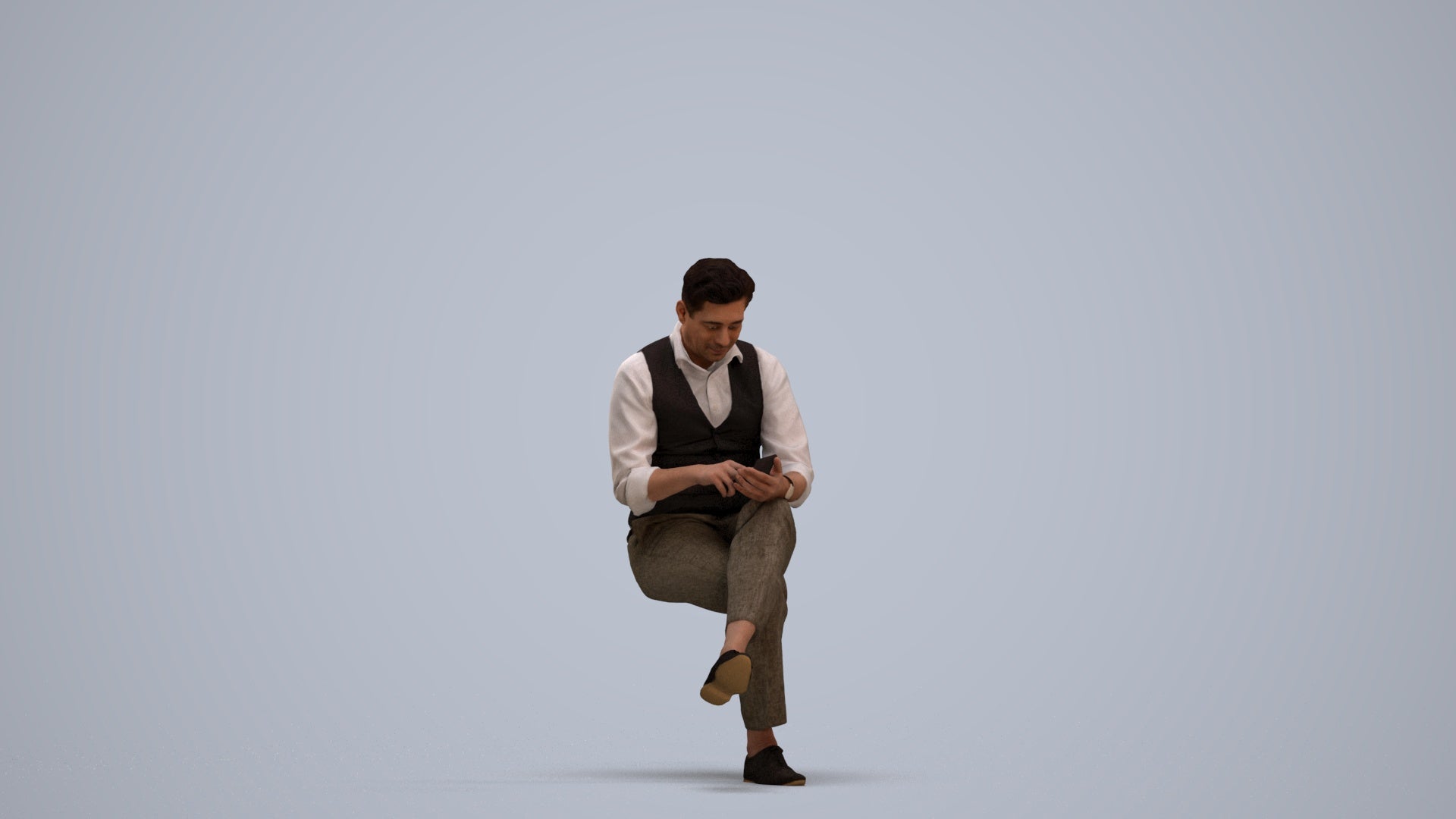 photogrammetry 3D man business sitting, realistic human model archviz FBX, standing pose render