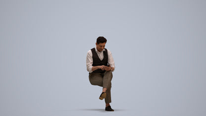 photogrammetry 3D man business sitting, realistic human model archviz FBX, standing pose render