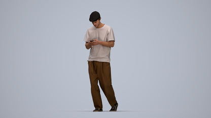 photogrammetry 3D man casual walking, realistic human model archviz FBX, top-down view render
