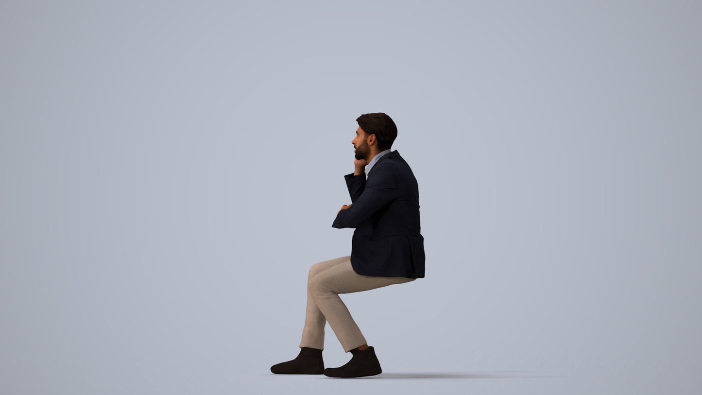 realistic 3D human man business, archviz people FBX OBJ for Blender, three-quarter view render