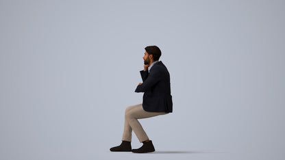 realistic 3D human man business, archviz people FBX OBJ for Blender, three-quarter view render