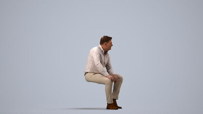 3D people model man casual sitting, scanned human for 3ds Max rendering, side view render