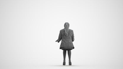 3D human model woman business, photogrammetry scanned person for archviz, wireframe front view