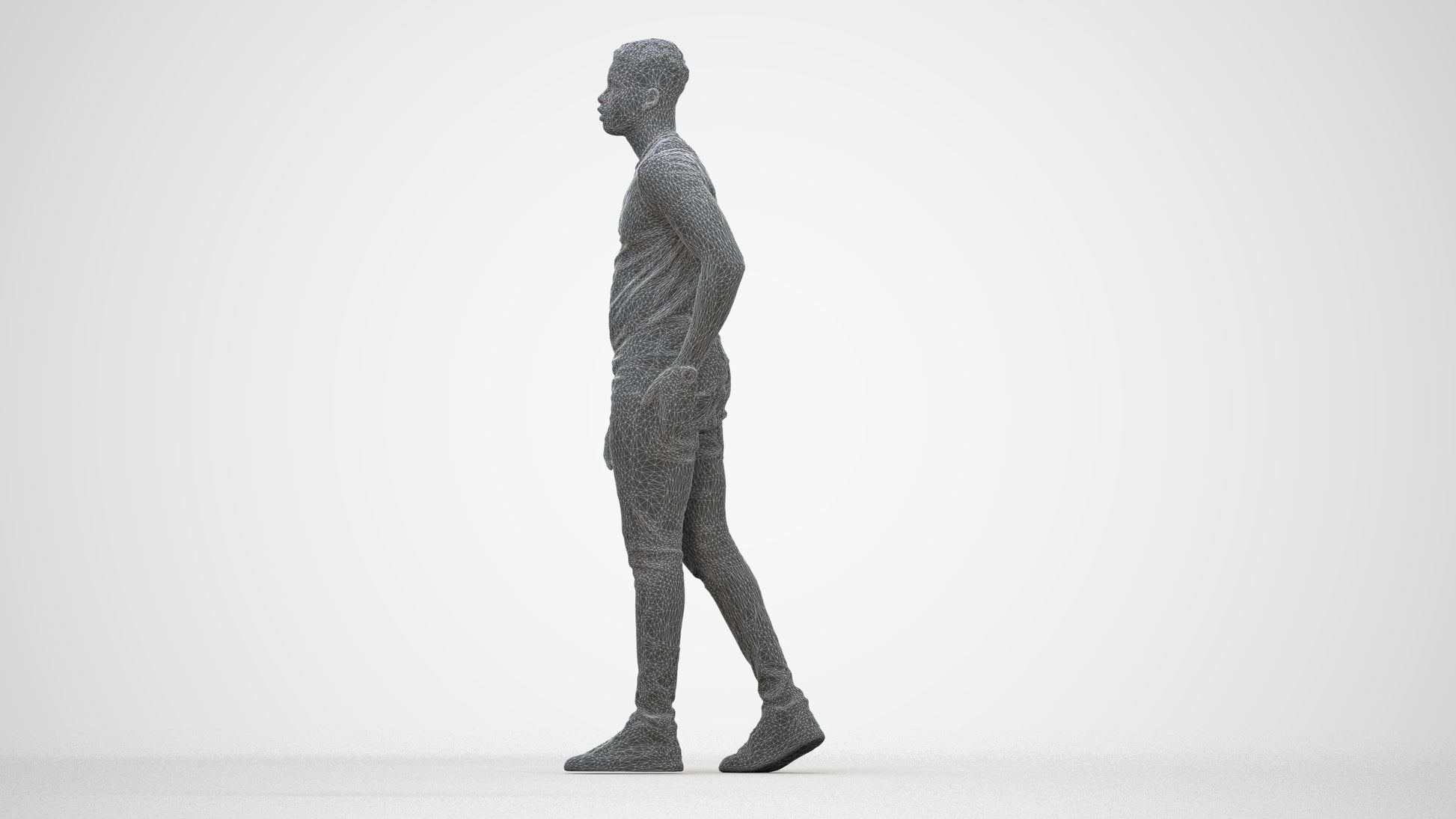 scanned 3D man casual walking, photogrammetry people for Enscape and V-Ray, wireframe back view