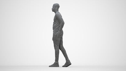 scanned 3D man casual walking, photogrammetry people for Enscape and V-Ray, wireframe back view